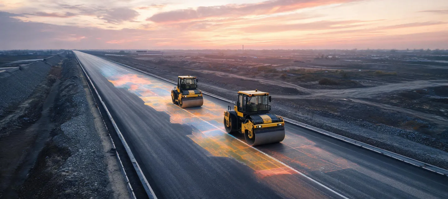 Intelligent compaction rollers on a digital jobsite corridor
