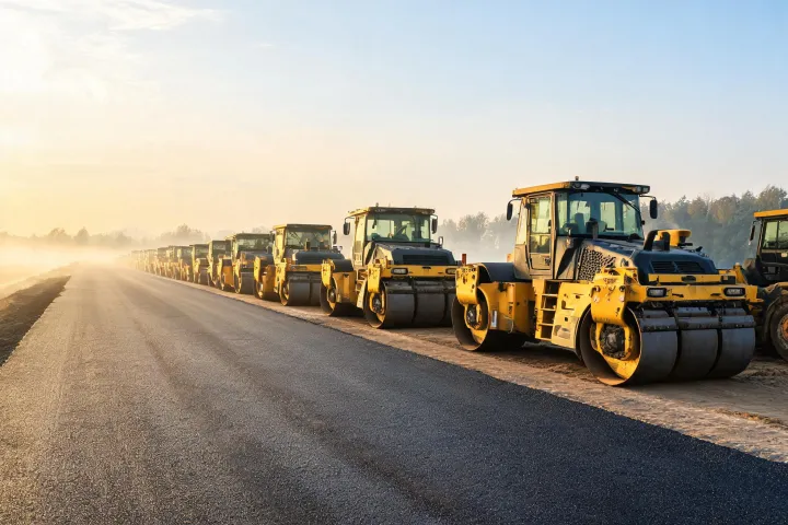 Hamm asphalt roller fleet on paving corridor
